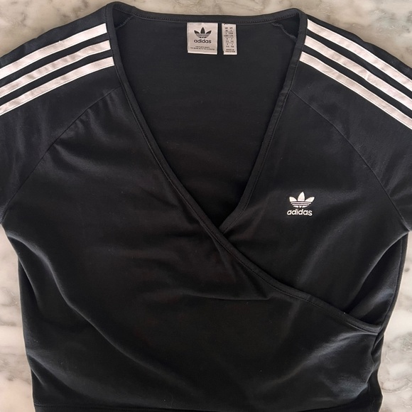 Adidas Originals Cotton Cropped Long Sleeve Faux Wrap Tee - Picture 1 of 5